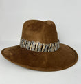 Load image into Gallery viewer, Light Brown Suede Hat with Grey Striped Feather: Light Brown Suede Hat

