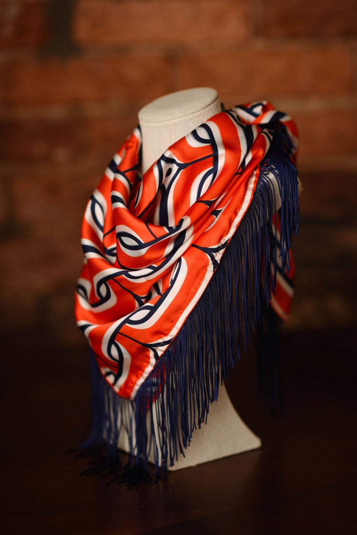 Game Day Fringe Scarf: Orange and Navy