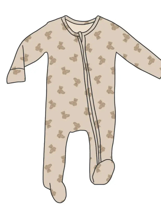 Zippered Footie in Teddy Tales: 3-6m