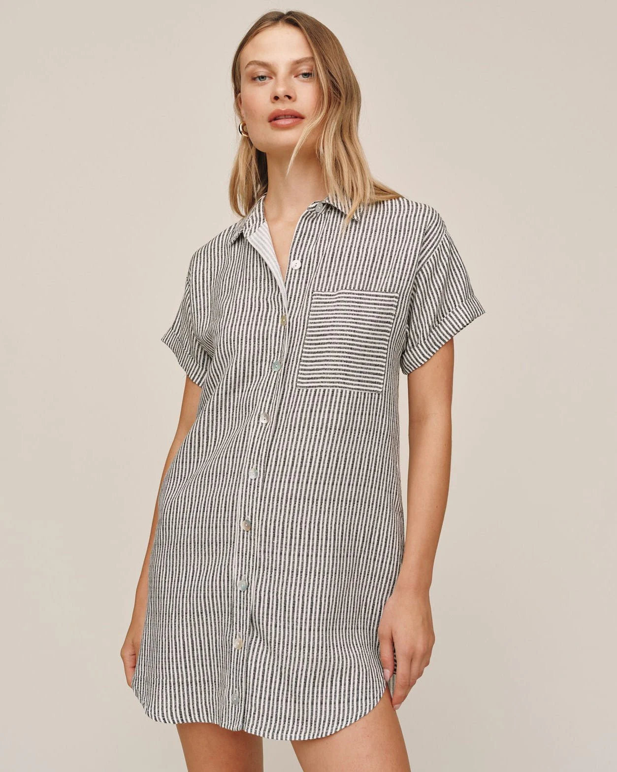 Roll Sleeve Shirt Dress | Hatch Stripe